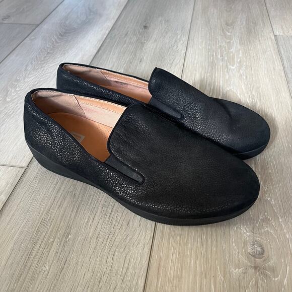 FitFlop Super Skate Women's 11 Slip On Comfort Flat Loafer Black Pebbled - Picture 2 of 9